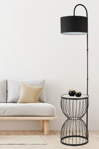 Venezia Floor Lamp Black Marble Wood Black Shade-Black 