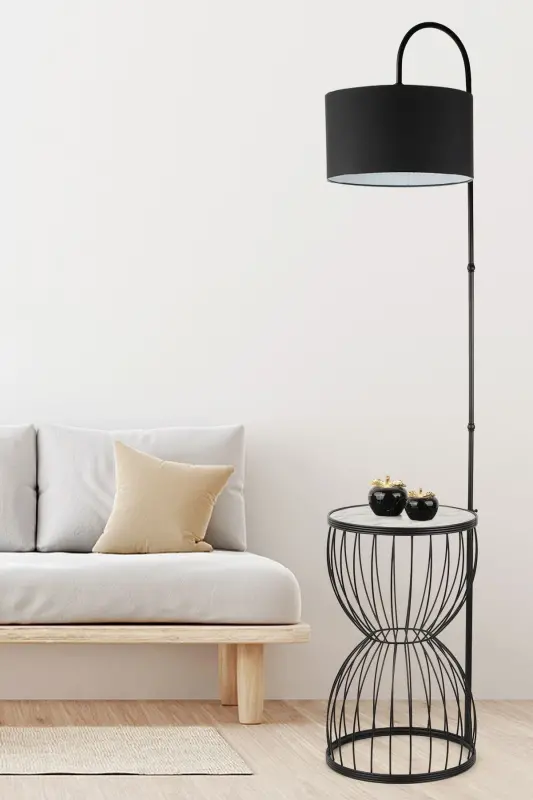 Venezia Floor Lamp Black Marble Wood Black Shade-Black - 1