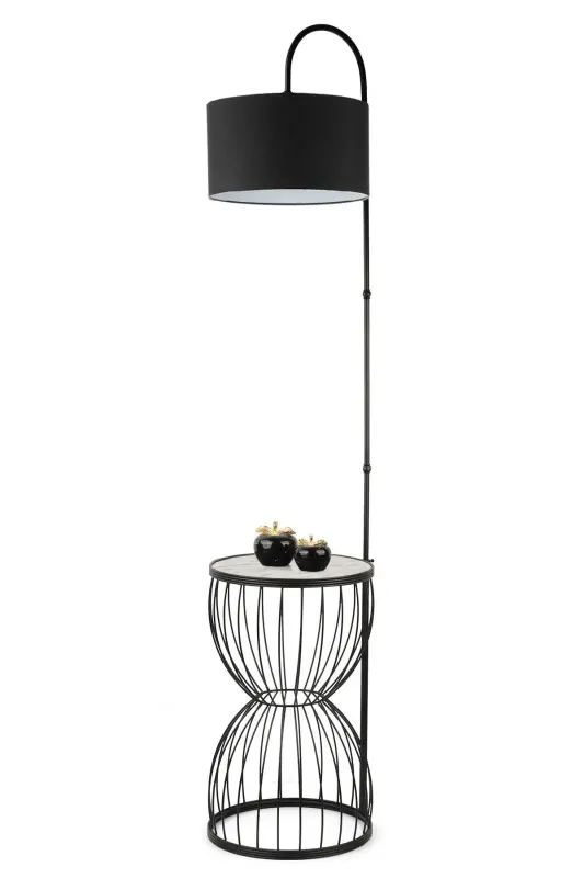 Venezia Floor Lamp Black Marble Wood Black Shade-Black - 3