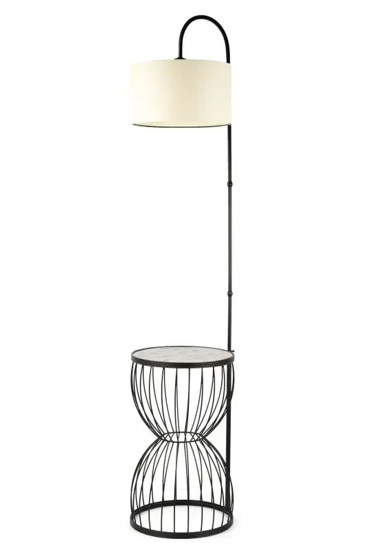 Venezia Floor Lamp Black Marble Wood Cream Shade-Black - 2
