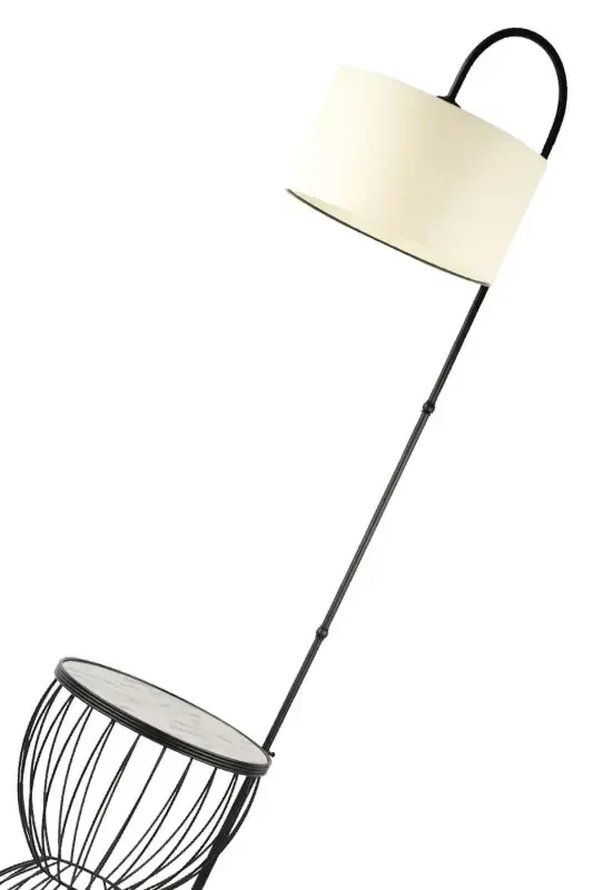 Venezia Floor Lamp Black Marble Wood Cream Shade-Black - 4