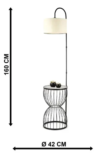 Venezia Floor Lamp Black Marble Wood Cream Shade-Black - 5