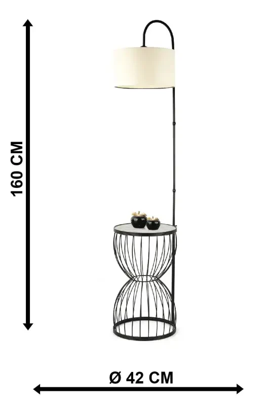 Venezia Floor Lamp Black Marble Wood Cream Shade-Black - 5