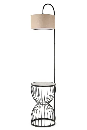 Venezia Floor Lamp Black Marble Wood Rattan Shade-Black - BEGÜSA (1)