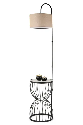 Venezia Floor Lamp Black Marble Wood Rattan Shade-Black - 3