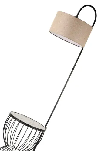 Venezia Floor Lamp Black Marble Wood Rattan Shade-Black - 4