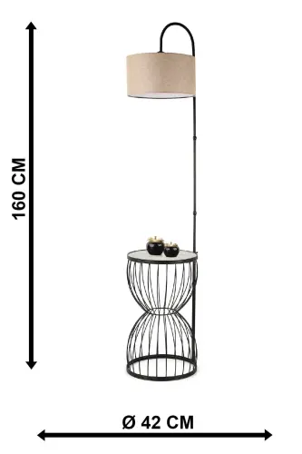 Venezia Floor Lamp Black Marble Wood Rattan Shade-Black - 5