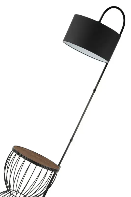 Venezia Floor Lamp Black Walnut Wood Black Shade-Black - 4