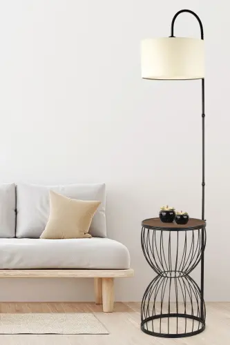 Venezia Floor Lamp Black Walnut Wood Cream Shade-Black 