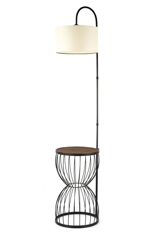 Venezia Floor Lamp Black Walnut Wood Cream Shade-Black - 2