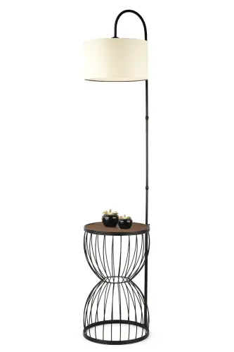 Venezia Floor Lamp Black Walnut Wood Cream Shade-Black - 3