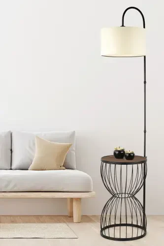 Venezia Floor Lamp Black Walnut Wood Cream Shade-Black - 1