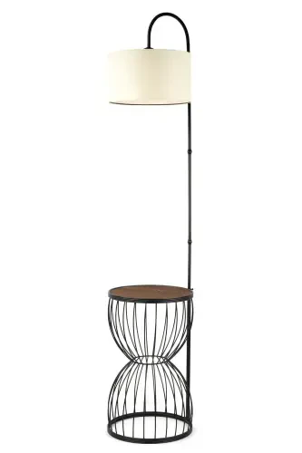Venezia Floor Lamp Black Walnut Wood Cream Shade-Black - 2