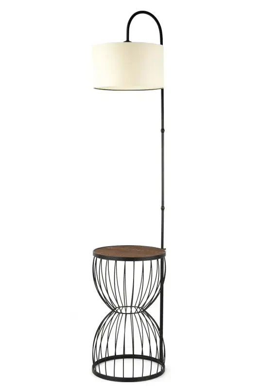Venezia Floor Lamp Black Walnut Wood Cream Shade-Black - 2