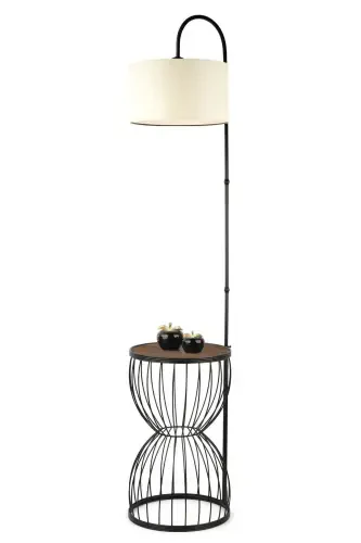 Venezia Floor Lamp Black Walnut Wood Cream Shade-Black - 3