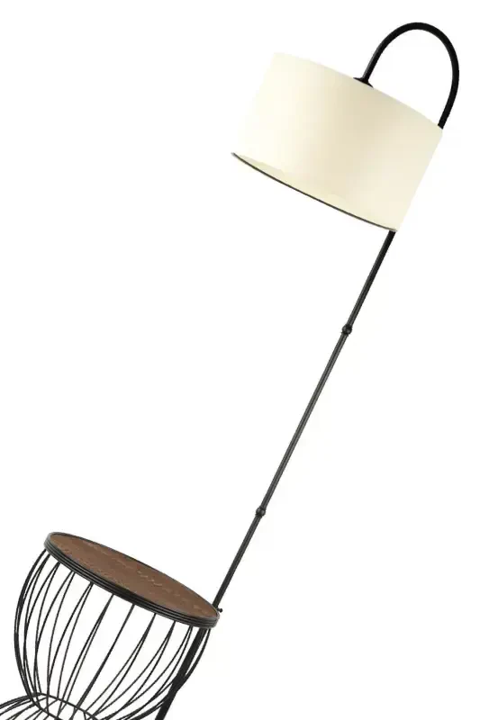 Venezia Floor Lamp Black Walnut Wood Cream Shade-Black - 4