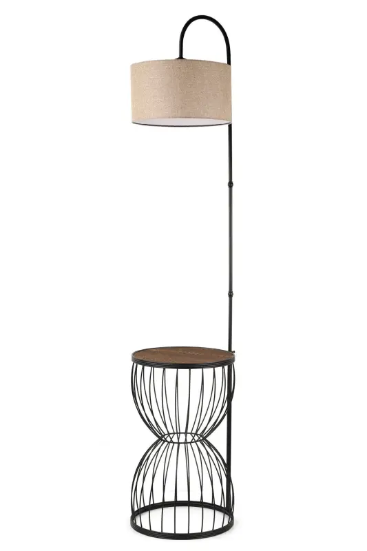 Venezia Floor Lamp Black Walnut Wood Rattan Shade-Black - 2