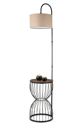 Venezia Floor Lamp Black Walnut Wood Rattan Shade-Black - 3