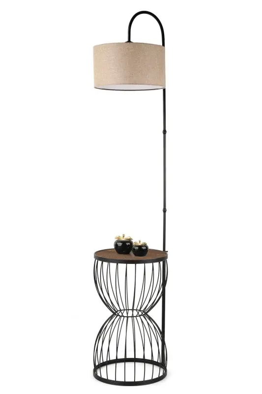 Venezia Floor Lamp Black Walnut Wood Rattan Shade-Black - 3
