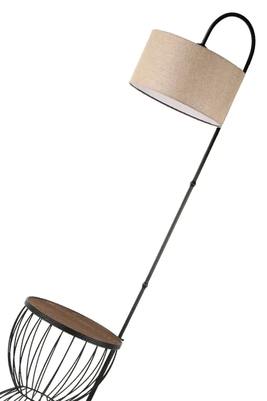 Venezia Floor Lamp Black Walnut Wood Rattan Shade-Black - 4