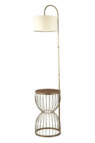 Venezia Floor Lamp Coffee Table Antique Walnut Wood Cream Shade-Antique - BEGÜSA (1)