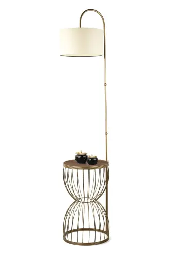 Venezia Floor Lamp Coffee Table Antique Walnut Wood Cream Shade-Antique - 3