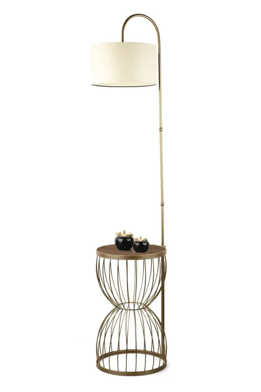 Venezia Floor Lamp Coffee Table Antique Walnut Wood Cream Shade-Antique - 3