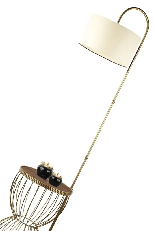 Venezia Floor Lamp Coffee Table Antique Walnut Wood Cream Shade-Antique - 4