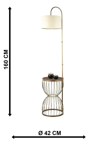 Venezia Floor Lamp Coffee Table Antique Walnut Wood Cream Shade-Antique - 5