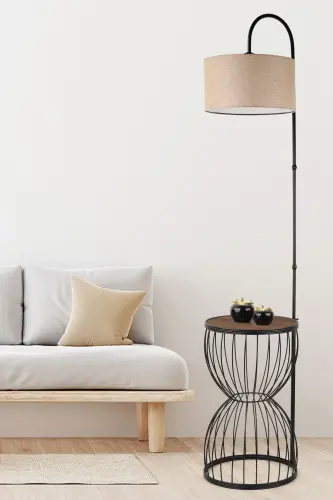 Venezia Sehpa Lambader Siyah Ceviz Ahşap Hasır Şapka-Siyah 