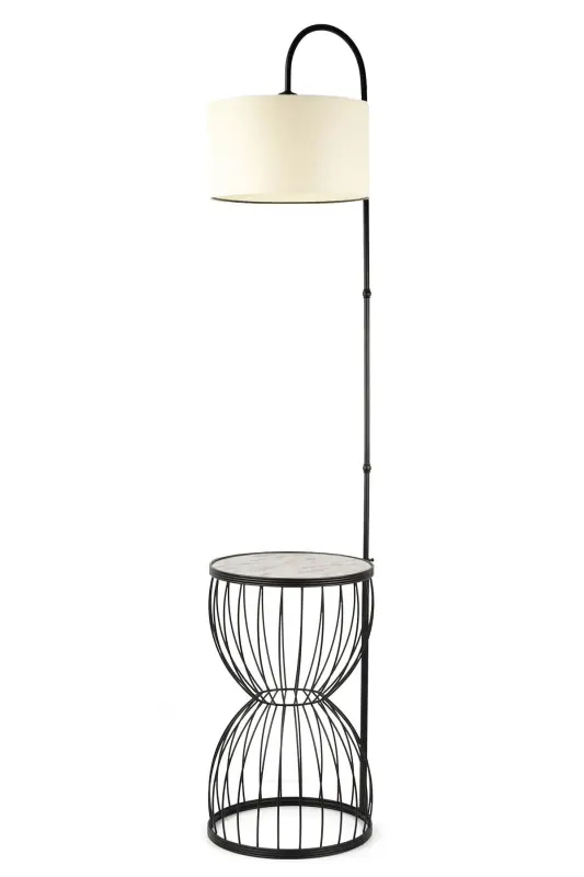 Venezia Sehpa Lampader Qora Marmar Yog'och Krem Shapka-Qora - 2