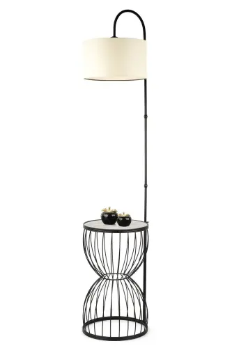 Venezia Sehpa Lampader Qora Marmar Yog'och Krem Shapka-Qora - 3