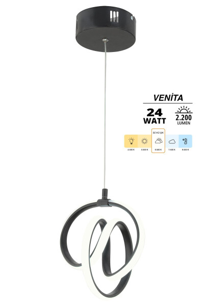 Venita Qora Zamonaviy Oshnoq LED Lyustral Oq Yorug'lik Zal Oshxona Xona Xoll LED Lyustral - DEKORLUNA (1)
