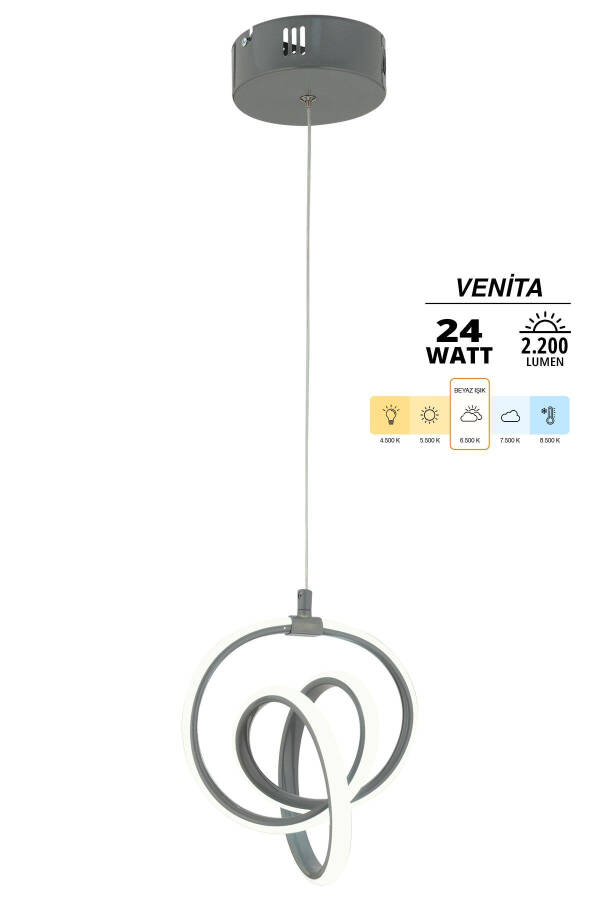 Venita Smoked Modern Pendant LED Chandelier White Light Living Room Kitchen Room Hall LED Chandelier - 2