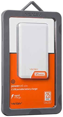 Ventev Powercell 6000 Portable Battery | Power Bank with Two USB Ports | 6000 mAh, Rapid Charge | Ultra Compact External Battery Pack for Smartphone, Tablet, Headset - 1