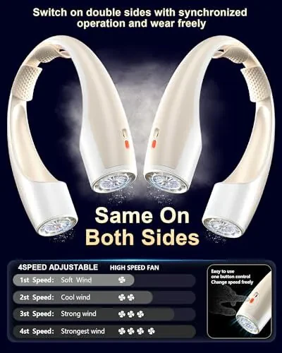 Вентилятор для шеи Heelkl AI, 4 скорости, регулируемый портативный персональный вентилятор, перезаряжаемый, аккумулятор 4000 мАч, более быстрое охлаждение, носимый вентилятор, ультратихий для дома, офиса, путешествий, на открытом воздухе - шампань - Heelkl (1)