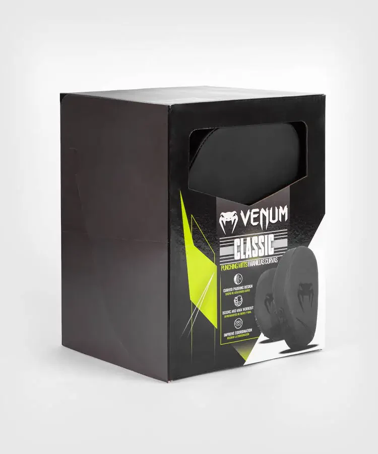 Venum Classic Curved Punching Mitts for Boxing, MMA Muay Thai Boxing Pads for Training, Punch Focus Mitts, Hand Pads Sparring Gear, Strike Shield - Black - Unisex - 6