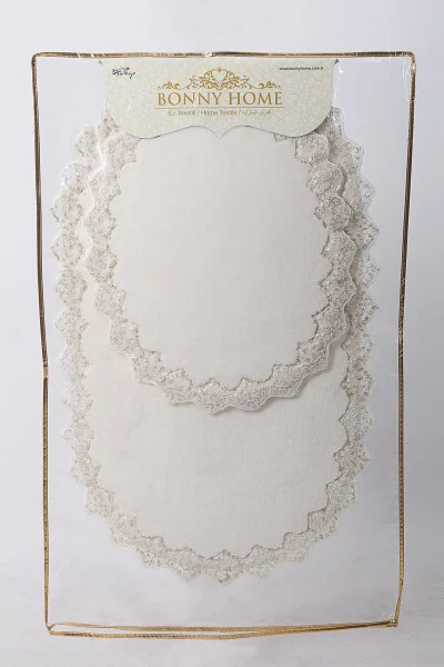 Venus 2-Piece Cream Lace Bathroom Rug Set Non-Slip Toilet Set - 2