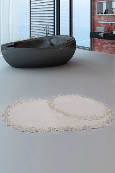 Venus 2-Piece Cream Lace Bathroom Rug Set Non-Slip Toilet Set - 4