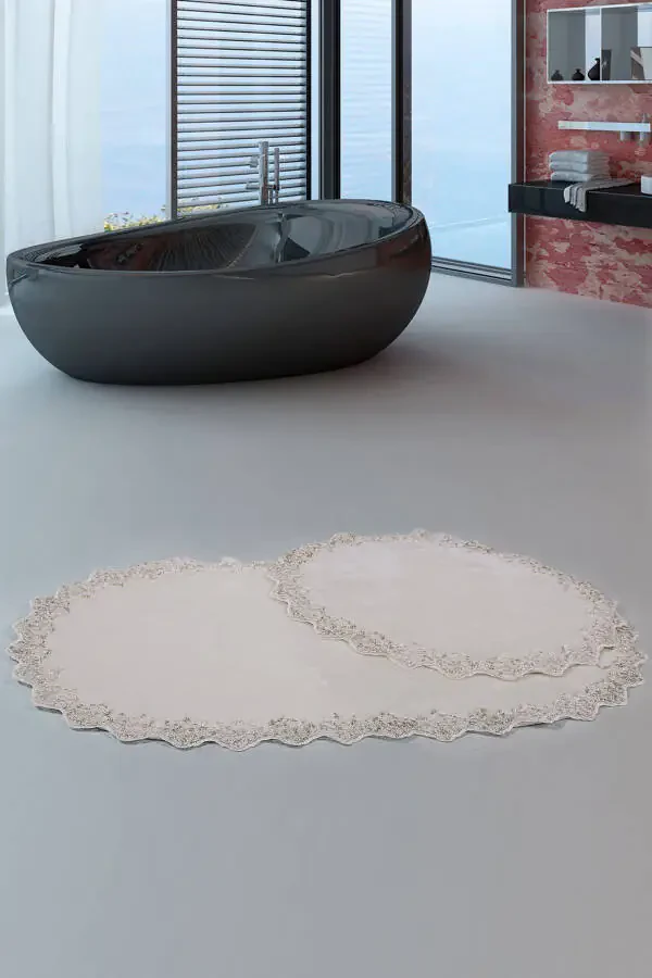 Venus 2-Piece Cream Lace Bathroom Rug Set Non-Slip Toilet Set - 4