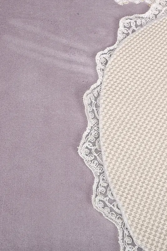 Venus 2-Piece Gray Dowry Lace Bath Mat Set Non-Slip Base Toilet Set-Gray - 2