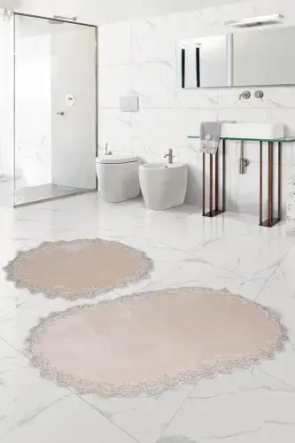 Venus 2-Piece Mink Dowry Lace Bath Mat Set Non-Slip Base Toilet Set-Mink - 1