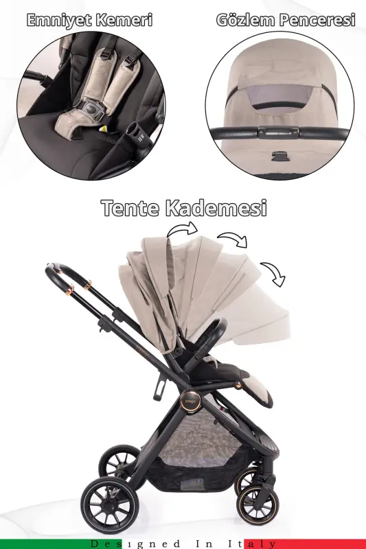 Venus Premium Travel System Baby Stroller-Beige - 3