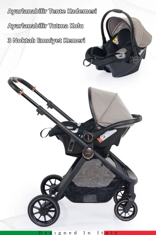 Venus Premium Travel System Baby Stroller-Beige - 4