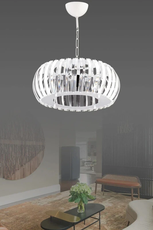 Venus White 22 Cm Crystal Stone Chandelier with T. Installation - İSTANBUL AVIZE