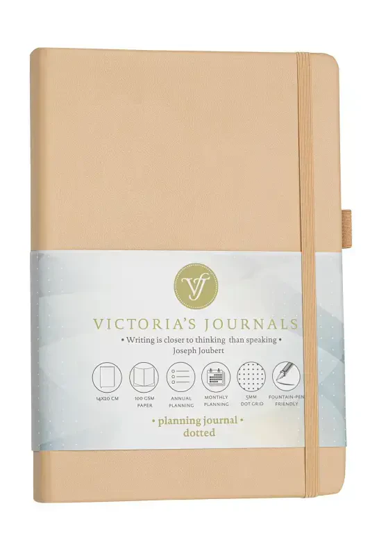 Venzi Hardcover Elastic Band Undated Thick Leaf Dotted Notebook 14x20 Cm-Silver - VICTORIA'S JOURNALS