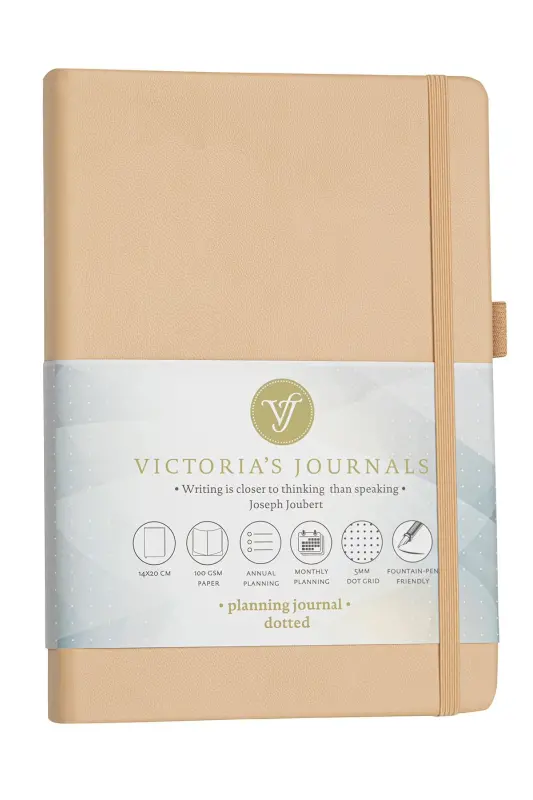 Venzi Hardcover Elastic Band Undated Thick Leaf Dotted Notebook 14x20 Cm-Silver - 1