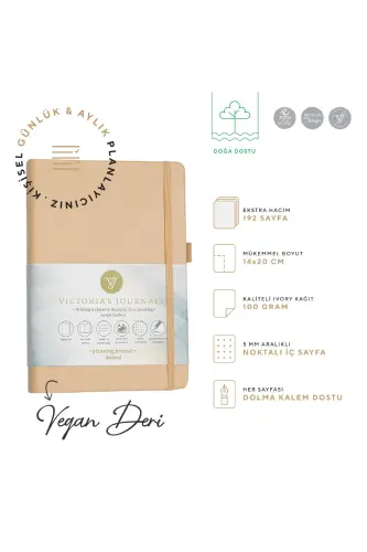 Venzi Hardcover Elastic Band Undated Thick Leaf Dotted Notebook 14x20 Cm-Silver - 3