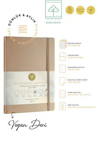 Venzi Hardcover Elastic Band Undated Thick Leaf Dotted Notebook 15x21 Cm (a5) Copper-Copper - 3