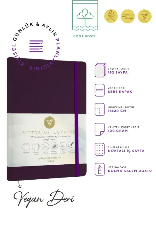 Venzi Hardcover Elastic Band Undated Thick Leaf Dotted Notebook 15x21 Cm (a5) Wine-Wine - 3